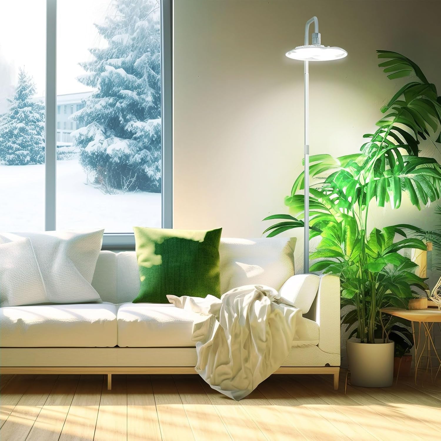 Lampă LED SANSI pentru plante cu spectru complet, 125W, cu lumină reglabilă, cu telecomandă pentru creșterea plantelor, înălțime reglabilă 120-180cm, temporizator 4/8/12 ore, 4 niveluri de luminozitate