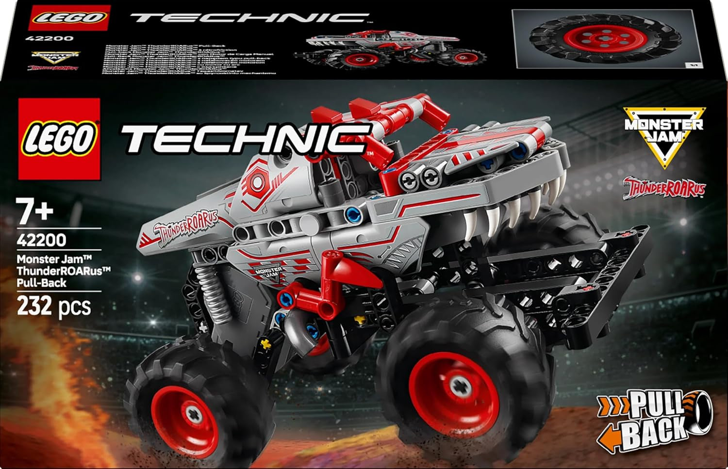 LEGO Technic Monster Jam Thunderroarus, camion monstru de jucărie cu funcție de retragere, jucărie de construcție pentru copii, cadou pentru băieți și fete cu vârsta de 7+ 42200 Seturi de constructie Besuche den LEGO-Store