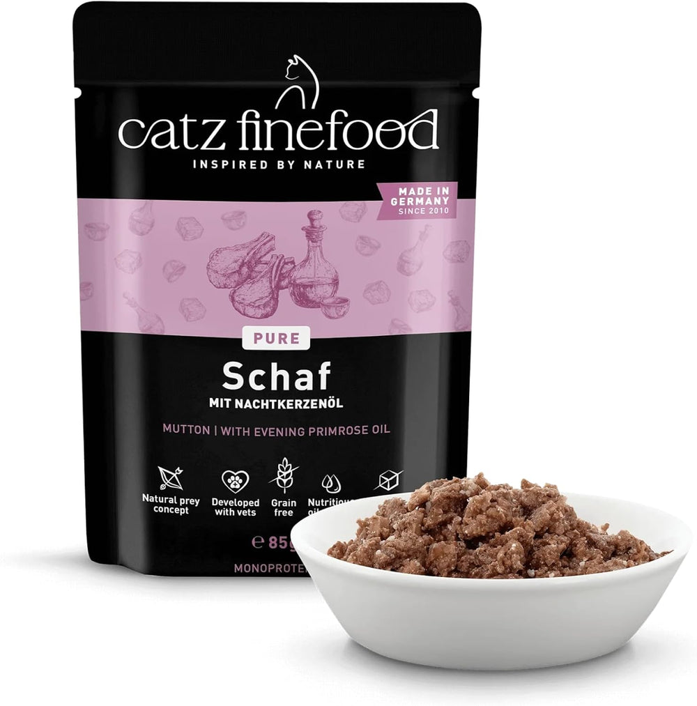 Hrană umedă pentru pisici Catz Finefood Purrrr Sheep Monoprotein nr. 113, pentru pisici cu digestie sensibilă, conținut de carne de 70%, 16 pliculețe a câte 85 g