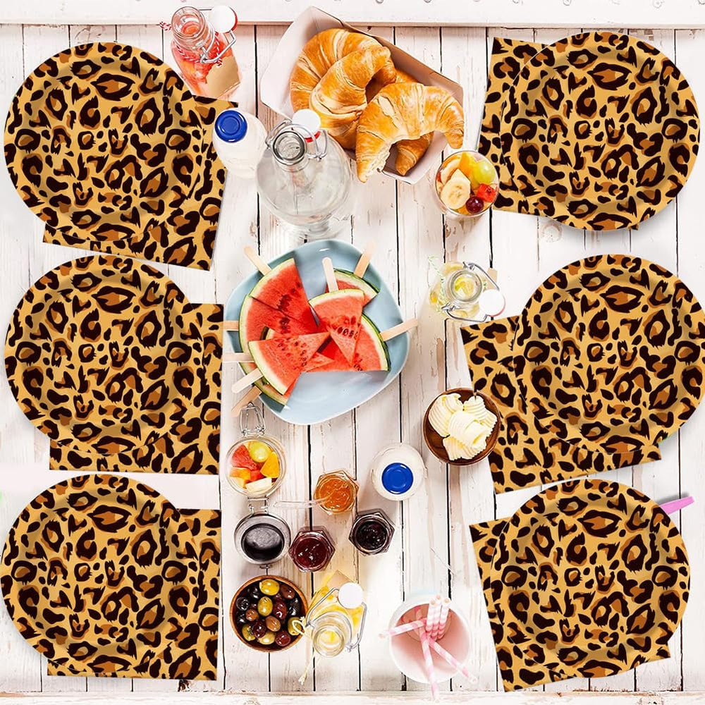 Leopardenmuster Partygeschirr Kindergeburtstag Deko Geburtstag Party Geschirr Dschungel Pappteller Becher Servietten Babyparty Tischdeko Set