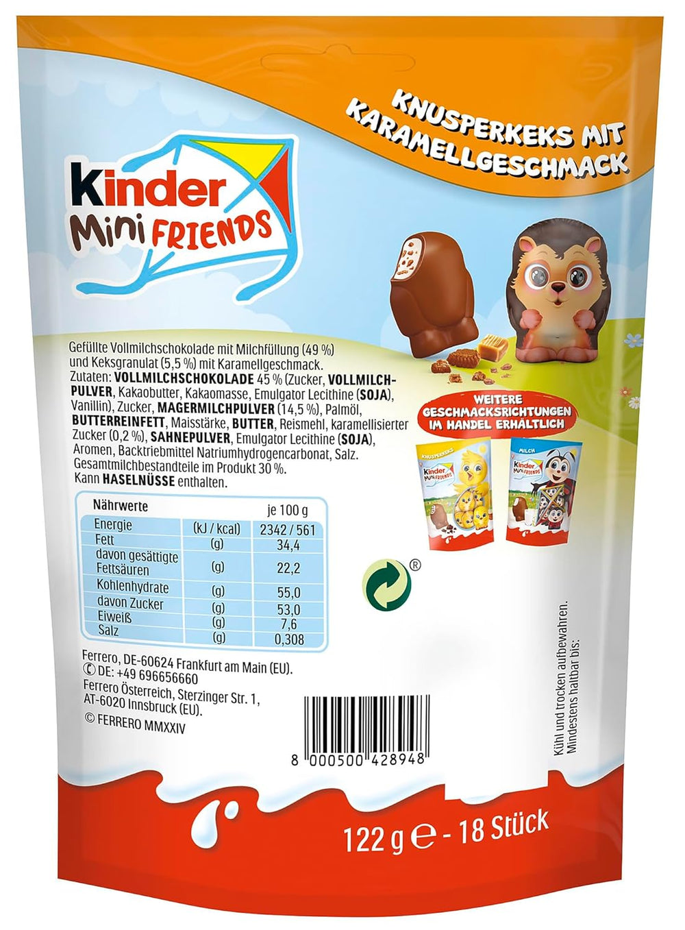 Kinder Mini Friends Biscuite Crocante cu Aromă de Caramel 122g – Ciocolată cu Lapte cu Biscuiți și Umplutură de Lapte – Figurine de Paște – Ciocolată și Dulciuri de Paște – Cadou de Paște