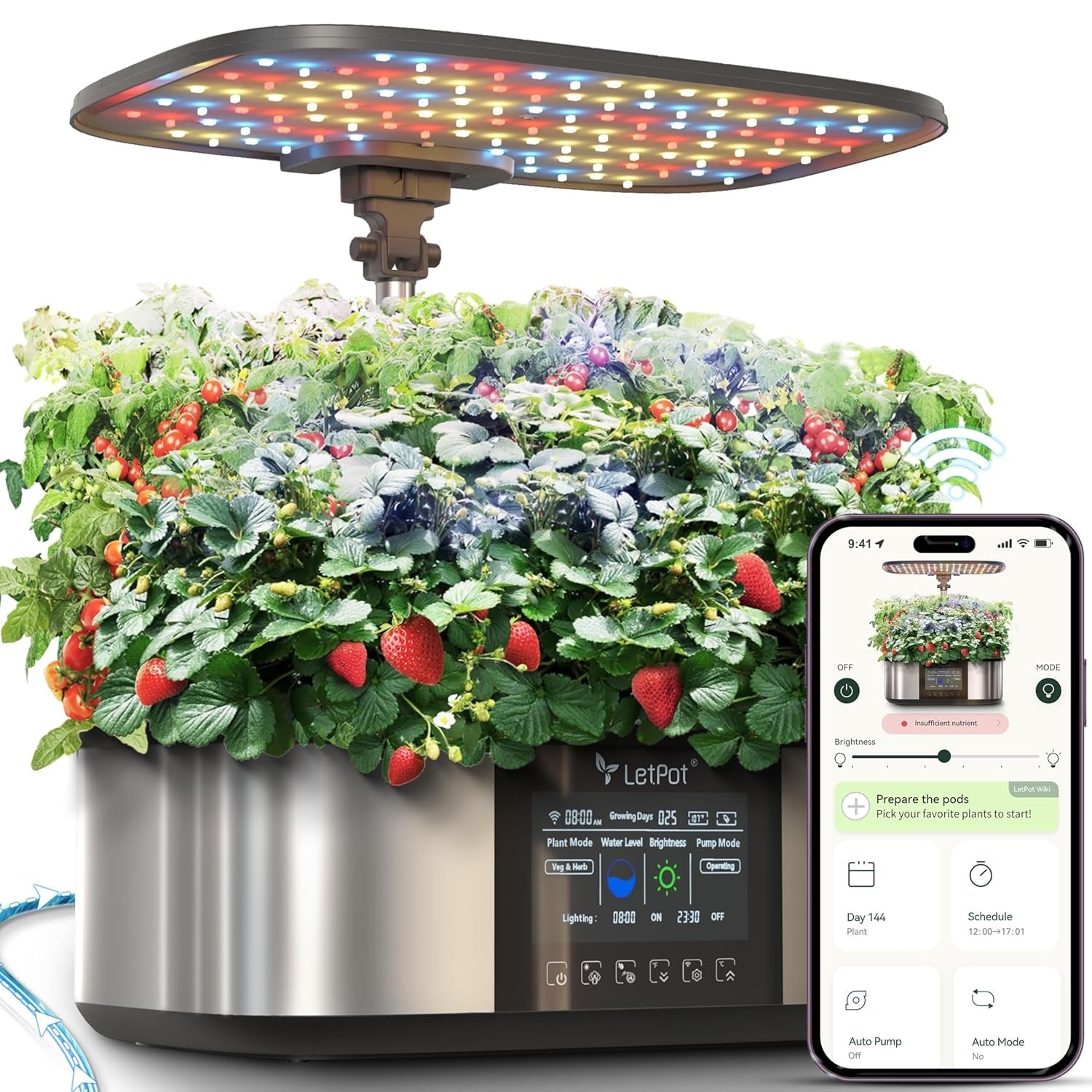Kit sistem de creștere hidroponică LPH-Max, 21 de capsule, aplicație și WiFi, controlat automat, grădină inteligentă de interior cu lumină LED de 36W, kit de udare automată prin picurare, îngrijire autogestionată