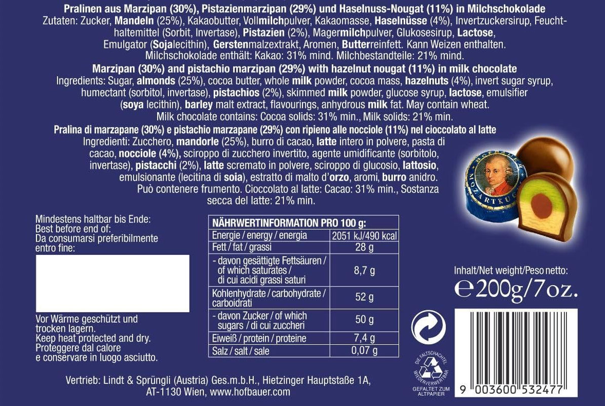 Hofbauer Vienna, Mozartkugeln 200 g, ciocolată cu lapte