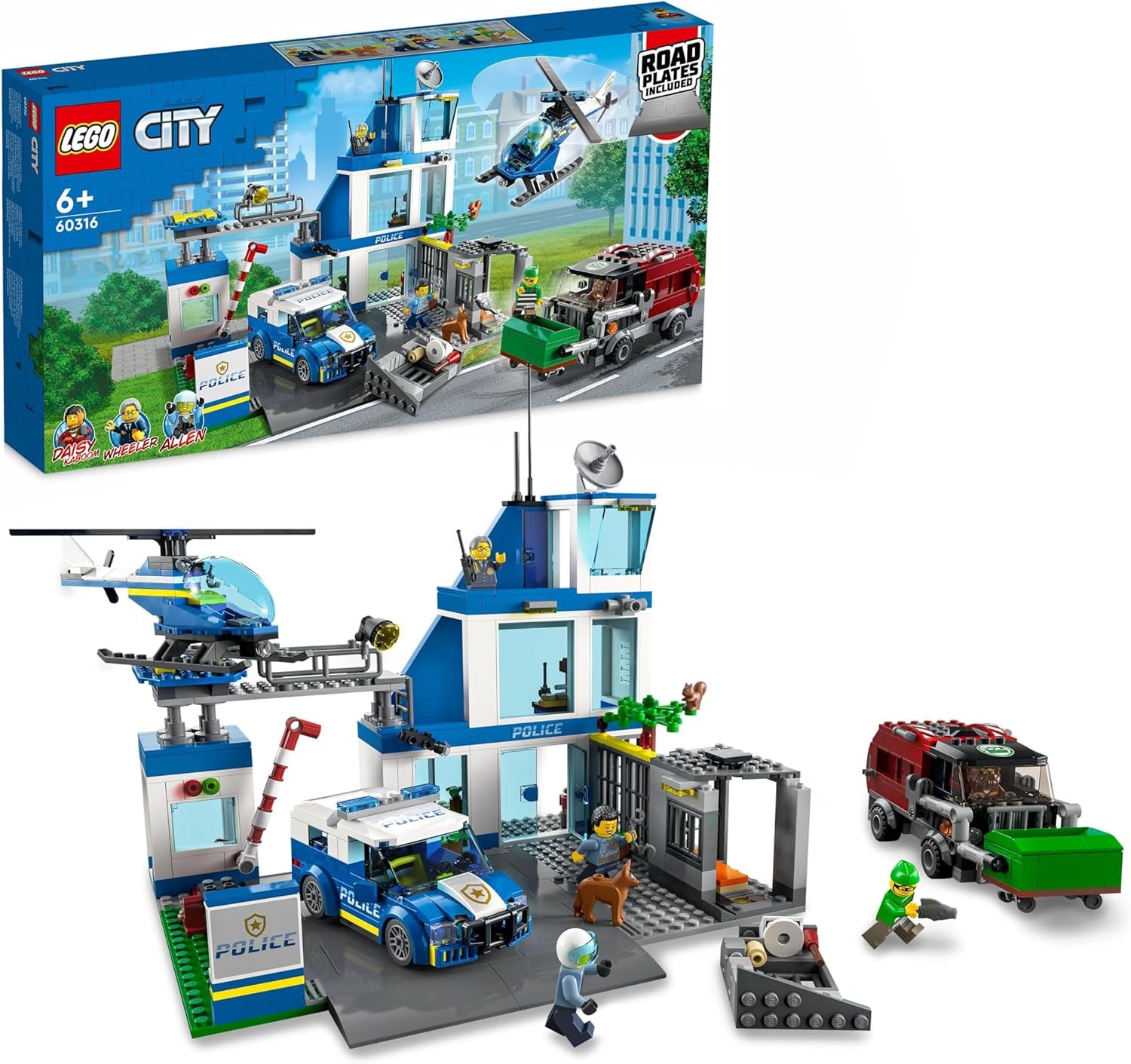 LEGO 60316 City Polizeistation mit Polizeiauto, Müllauto und Hubschrauber, Gebäude zum Bauen mit 3 Figuren, Polizei-Spielzeug für Jungen und Mädchen ab 6 Jahren, Geschenk für Kinder
