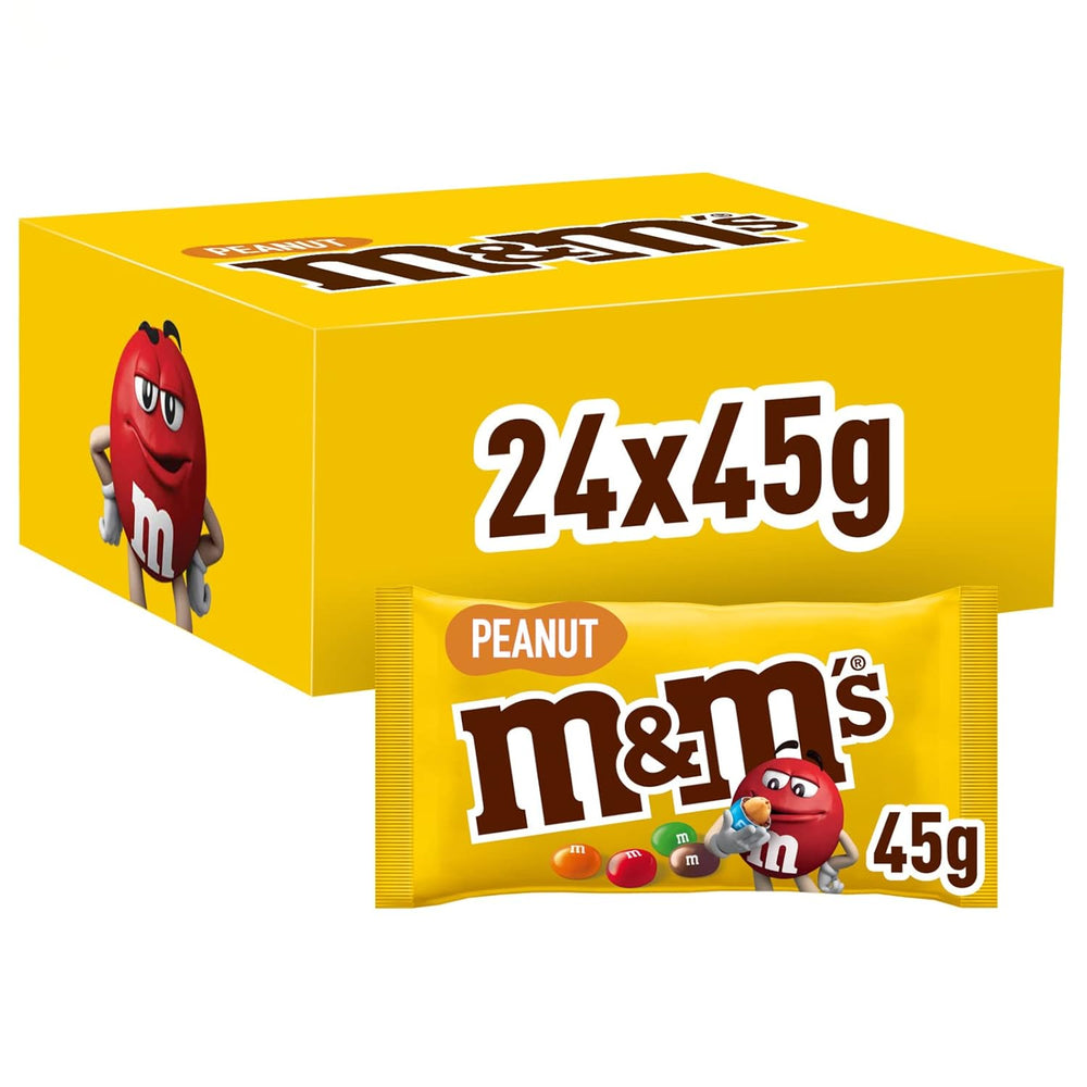M&M's Peanut, pachet vrac de ciocolată, 24 x 45g, linte cu ciocolată și aromă de arahide, cadou de ciocolată (1080g), ideal ca delicatesă cu tematică de fotbal american