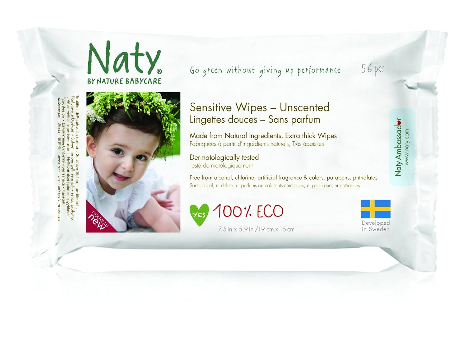 Eco by Naty Babycare, Șervețele umede ecologice pentru bebeluși, fără parfum, 56 de scutece