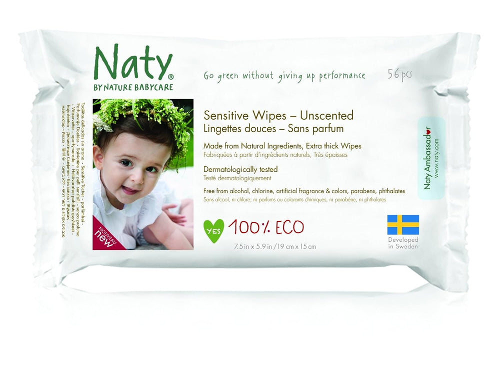 Eco by Naty Babycare, Șervețele umede ecologice pentru bebeluși, fără parfum, 56 de scutece