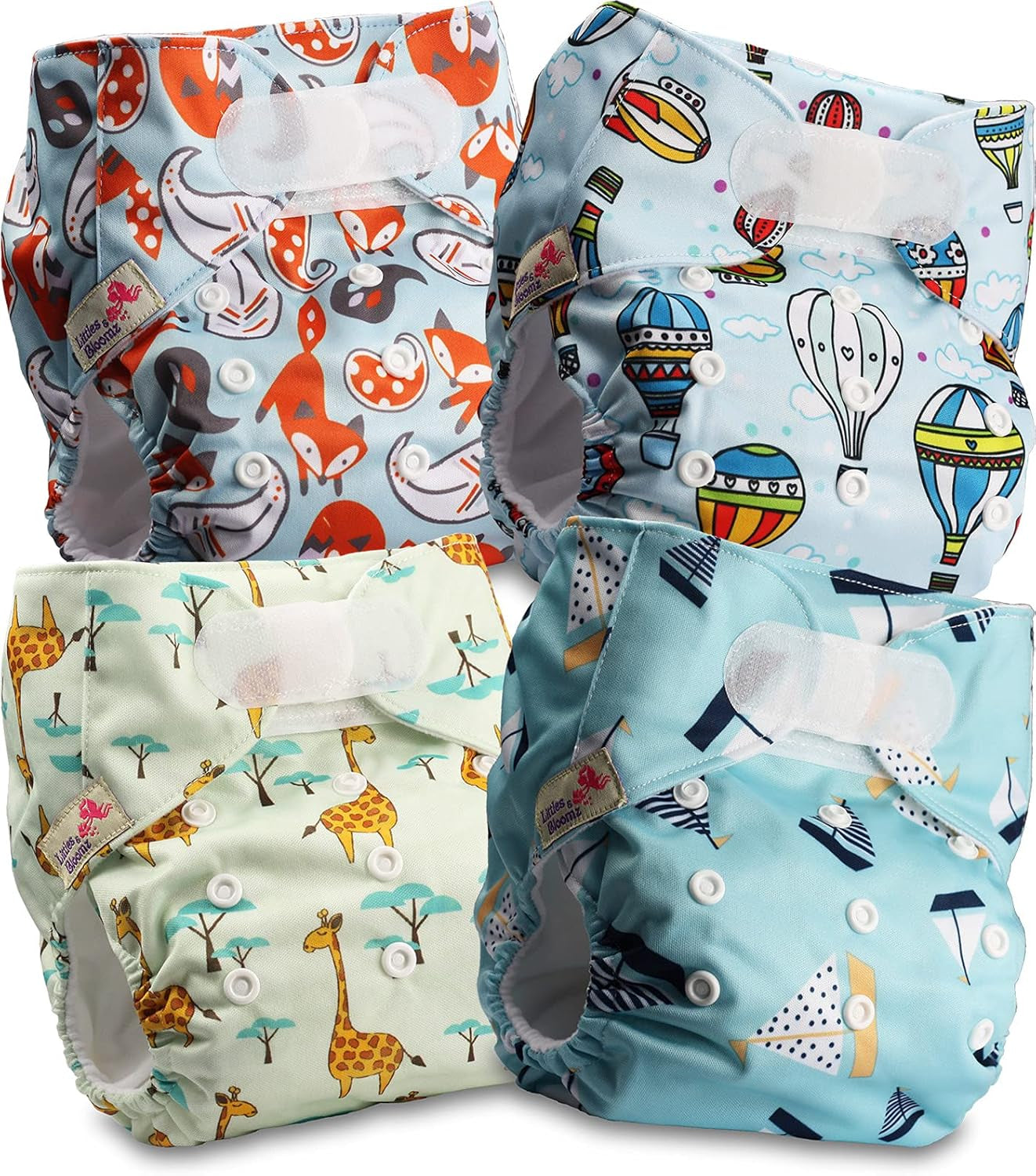 Scutec reutilizabil Littles and Bloomz FLV2-0602, sistem de închidere standard cu cârlig și buclă, 6 scutece