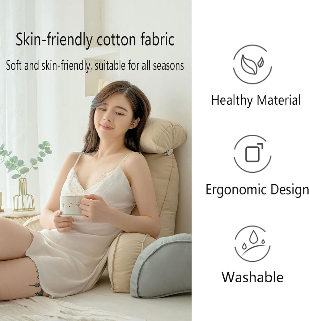 Pernă de citit cu cotiere, pernă de spate pentru canapea, pernă de cărți pentru pat, cu rolă detașabilă pentru gât, pernă de susținere a scaunului pentru relaxare, joacă, citit, vizionat la televizor