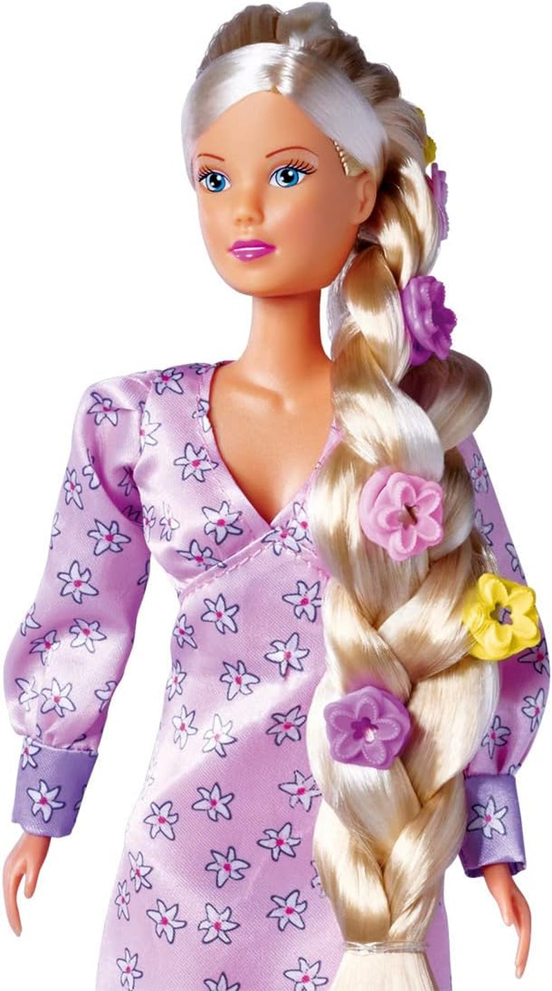 Simba 105733640 - Steffi Love Flower Hair, păpușă cu păr extra lung, include 6 agrafe, accesoriu pentru împletituri și pieptene, 29 cm, vârste 3+