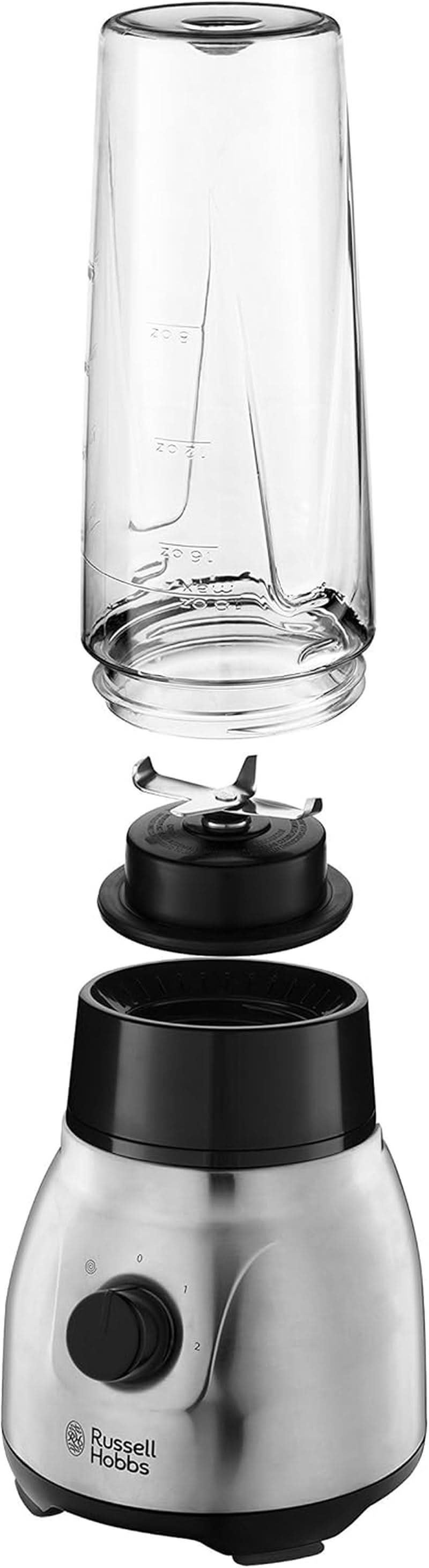Russell Hobbs Standmixer 2-In-1 [1,5L Glasbehälter Mixer & 0,6L Mini Smoothie Maker -To-Go-Trinkflasche Inkl. Deckel] Spülmaschinenfest, Impuls-/Ice-Crush Funktion, Becher BPA Frei, Edelstahl 23821-56 Bucatarie Naty Shop