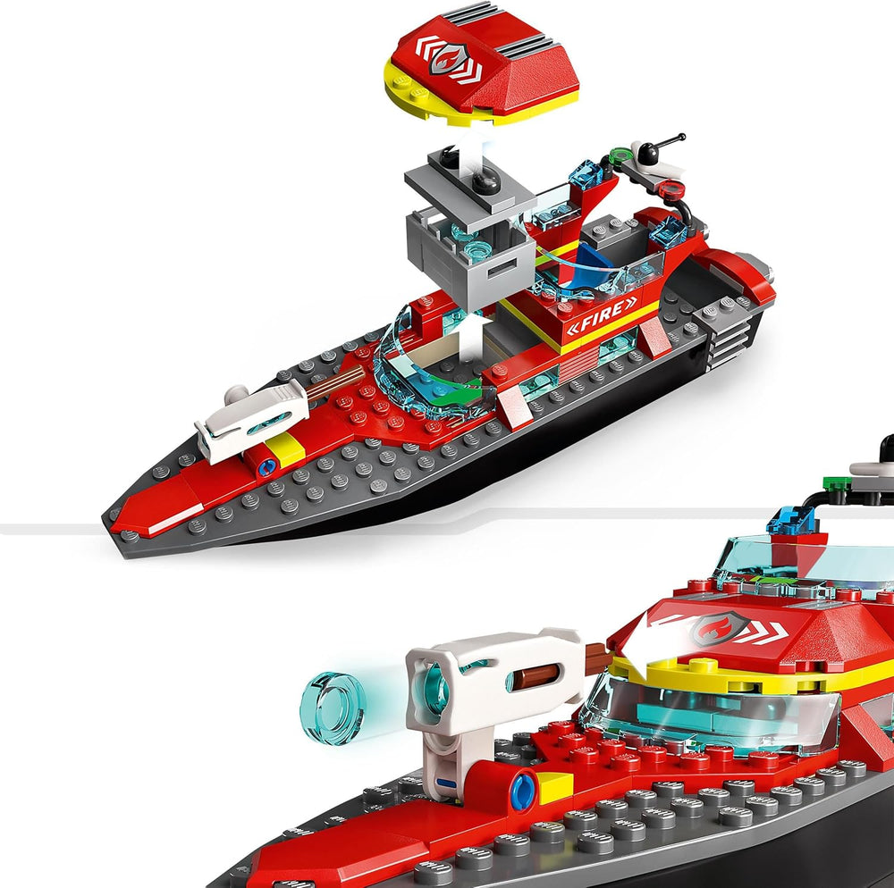 LEGO 60373 City Feuerwehrboot, Spielzeug, das im Wasser schwimmt, mit Rennboot, 3 Minifiguren und Jetpack, Feuerwehr-Boot-Spielzeug Geschenkidee für Jungen und Mädchen ab 5 Jahren