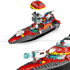 LEGO 60373 City Feuerwehrboot, Spielzeug, das im Wasser schwimmt, mit Rennboot, 3 Minifiguren und Jetpack, Feuerwehr-Boot-Spielzeug Geschenkidee für Jungen und Mädchen ab 5 Jahren