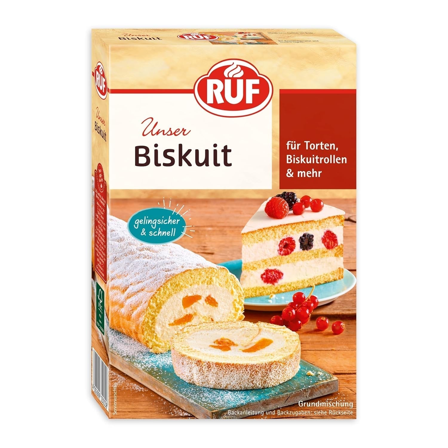 RUF Biskuit Teig, Backmischung Für Einen Saftigen Biskuitteig, Gelingsicher Und Schnell Zubereitet, Zur Herstellung Von Biskuitrollen, Biskuitkuchen Oder Tortenboden, 1 X 250G Naty Shop Bikuit Bikuit