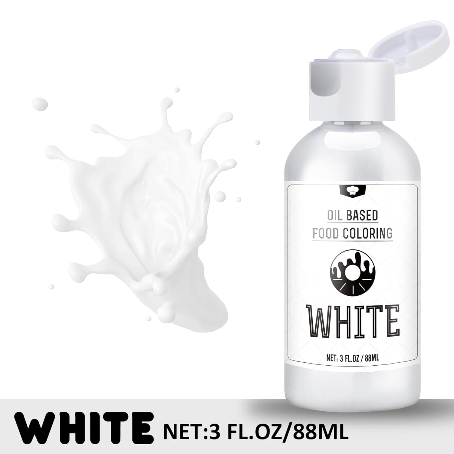 Colorant alimentar liposolubil pentru ciocolată - 88 ml colorant alimentar pe bază de ulei pentru fondant, copt, prăjituri, fursecuri - Colorant alimentar lichid fără aromă pentru unt de cacao, prăjituri, cremă de unt (alb)