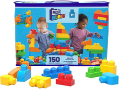 MEGA BLOKS First Builders Bausteine-Spielzeugset für Kleinkinder, Deluxe Bausteinebeutel mit 150 Teilen und Aufbewahrungsmöglichkeit, kreatives, offenes Spielen, blau, ab 1 Jahr, CNM43