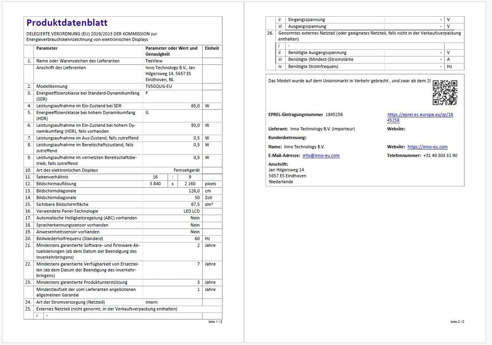 TEEVIEW Google Smart TV | 4K UHD | 50”/127cm | Design fără ramă | Tuner triplu DVB-T/T2/S/S2/C | • HDMI x3, USB x2, CI+ | Control vocal și aplicații de streaming | Asamblat în Eindhoven | TV50QUG-EU