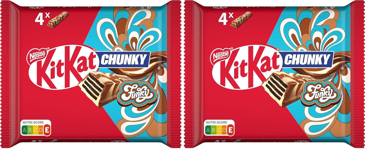 Nestlé Chunky Funky, napolitană crocantă în ciocolată cu lapte, pachet multiplu, pachet de 2 (4 x 40 g fiecare)