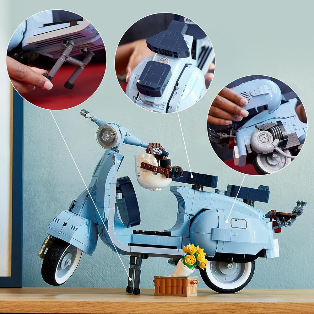 LEGO Icons Vespa 125, Model de motocicletă de construit, Scuter de epocă din Italia, Kit model pentru adulți, Piesă de afișare ca decor pentru cameră, Cadouri pentru femei și bărbați 10298 Seturi de constructie Besuche den LEGO-Store