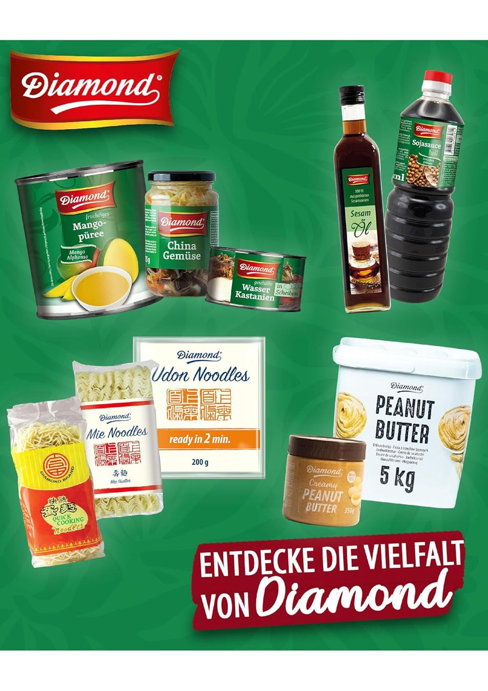 Tăiței DIAMOND cu gătire rapidă fără ou, tăiței rapizi din făină de grâu pentru wok și garnituri - 4 x 500 g