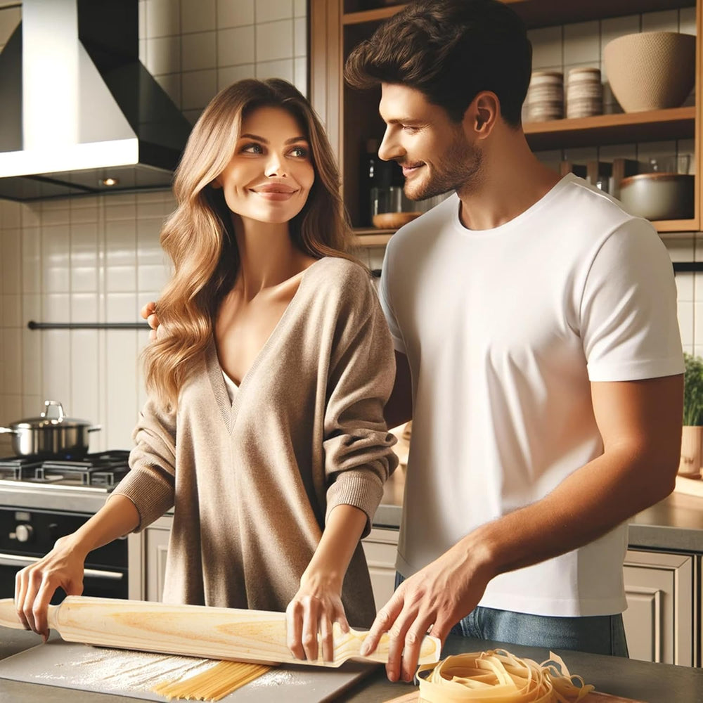 Sucitor din lemn cu mânere – 40 cm x 4 cm – Sucitor antiaderent pentru întinderea și frământarea pastelor proaspete, a pizzei, a fursecurilor, a ravioli-ului, a prăjiturilor, a produselor de patiserie – util în bucătărie