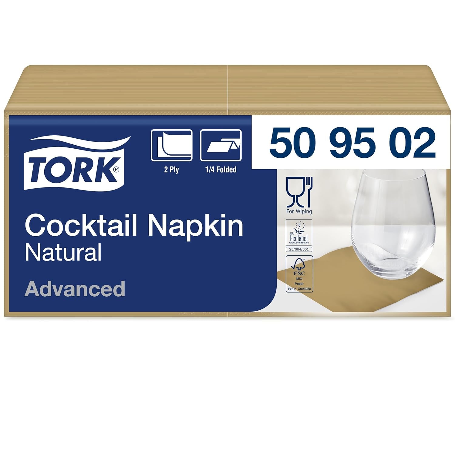 Șervețel de cocktail Tork nature cu simbol de mediu preimprimat, 200 șervețele, 509502