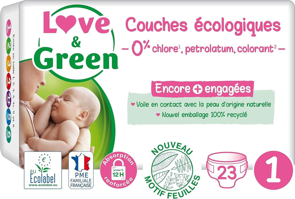 Love & Green, Scutece pentru copii, hipoalergenice Mama si Copilul Naty Shop Marimea 1, nou nascut, 23 scutece