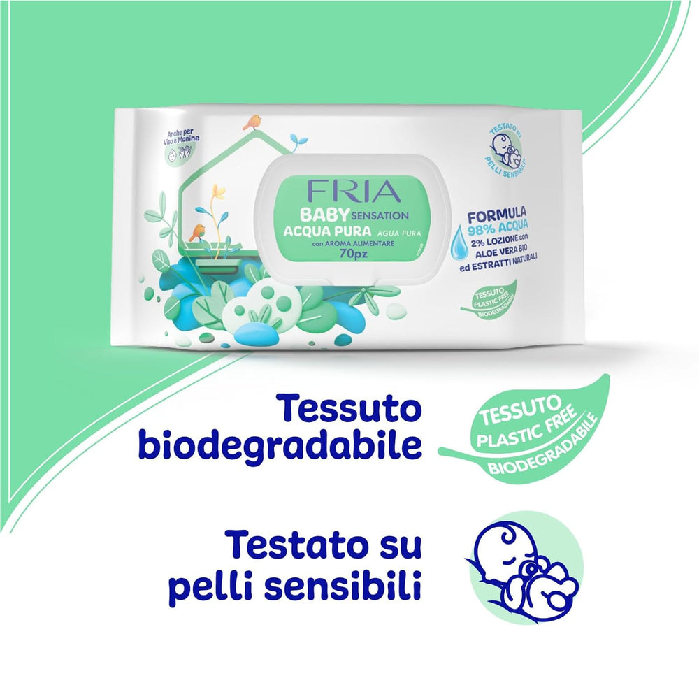 Șervețele umede Baby Sensation Pure Water, formulă cu 98% apă purificată pentru curățarea pielii, testate dermatologic, pachet economic cu 840 de șervețele