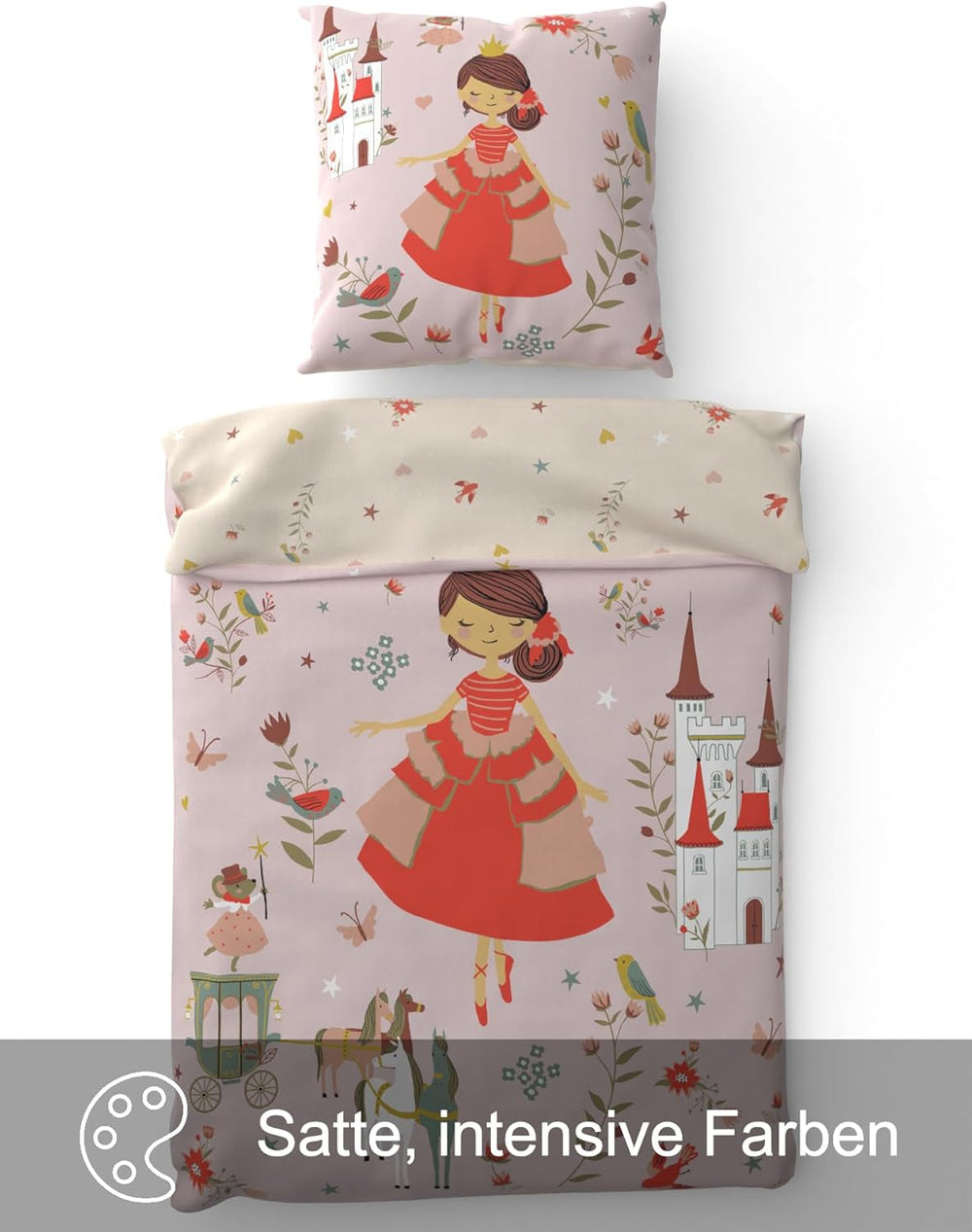 Skybrands Bettwäsche Prinzessin 135X200 [Mit Beutel] Einhorn Mädchen Bettwäsche Baumwolle 2 TLG. 1X Bettbezug 1X Kissenbezug Naty Shop