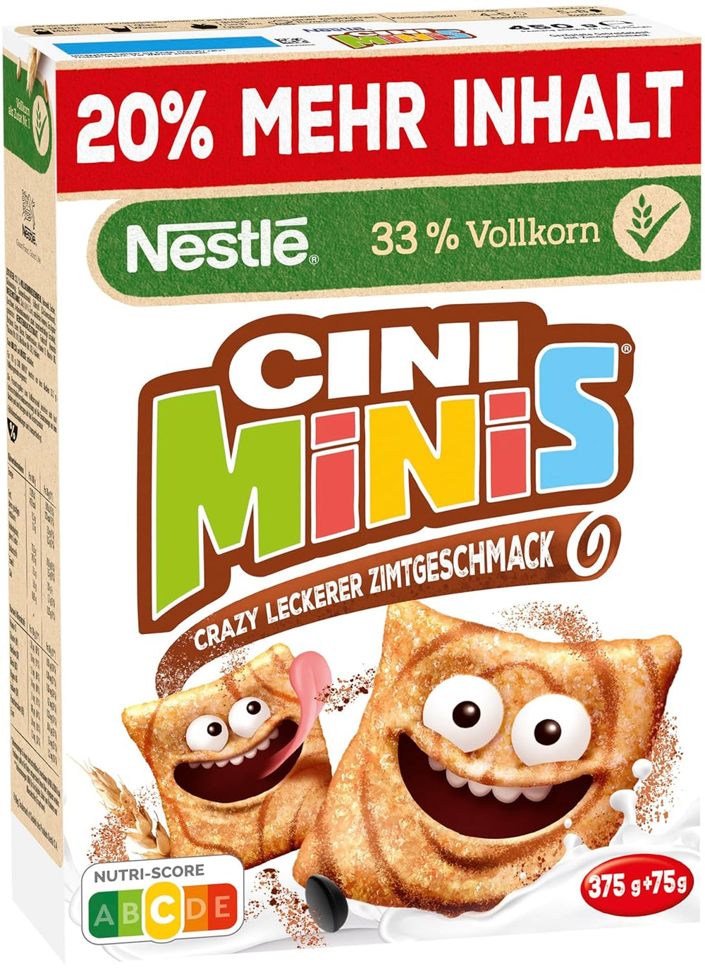 Nestlé CINI MINIS, Muesli cu scorțișoară, 37% cereale integrale vitale, cu vitamine, calciu și fier, fulgi crocanți, pachet de 7 (7x375g)