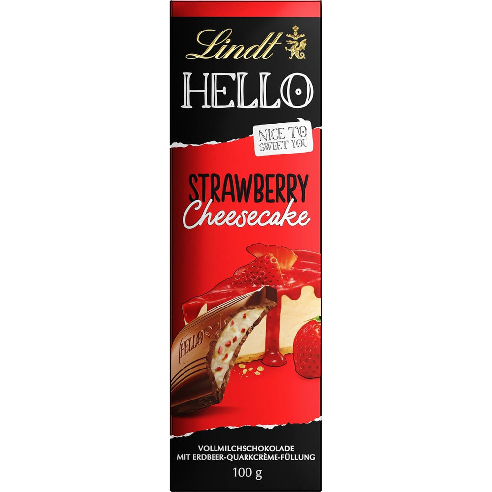 Lindt HELLO Cheesecake cu căpșuni și ciocolată | Baton 100g | Ciocolată cu lapte cu umplutură de cremă de quark cu căpșuni | Baton de ciocolată | Cadou de ciocolată