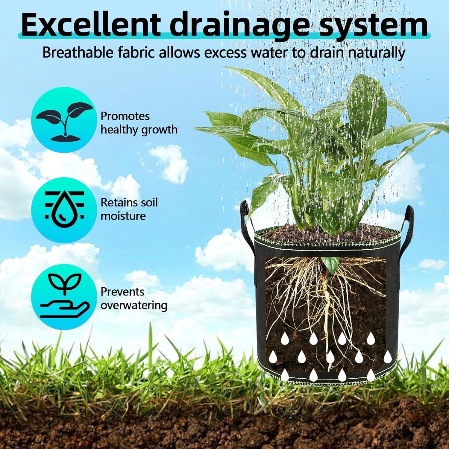 5 x 12L Ghivece pentru roșii, Saci de plantare din material nețesut cu mânere, Ghivece de grădină îngroșate și ventilate, Saci de plantare reutilizabili pentru cartofi, roșii, legume, flori și căpșuni