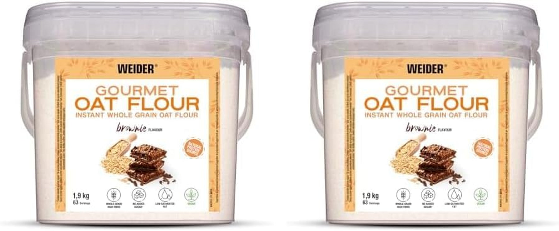Făină de ovăz Weider Gourmet (1,9 kg) aromă de brownie. Fulgi de ovăz integrali. Sursă de proteine cu conținut scăzut de zahăr.