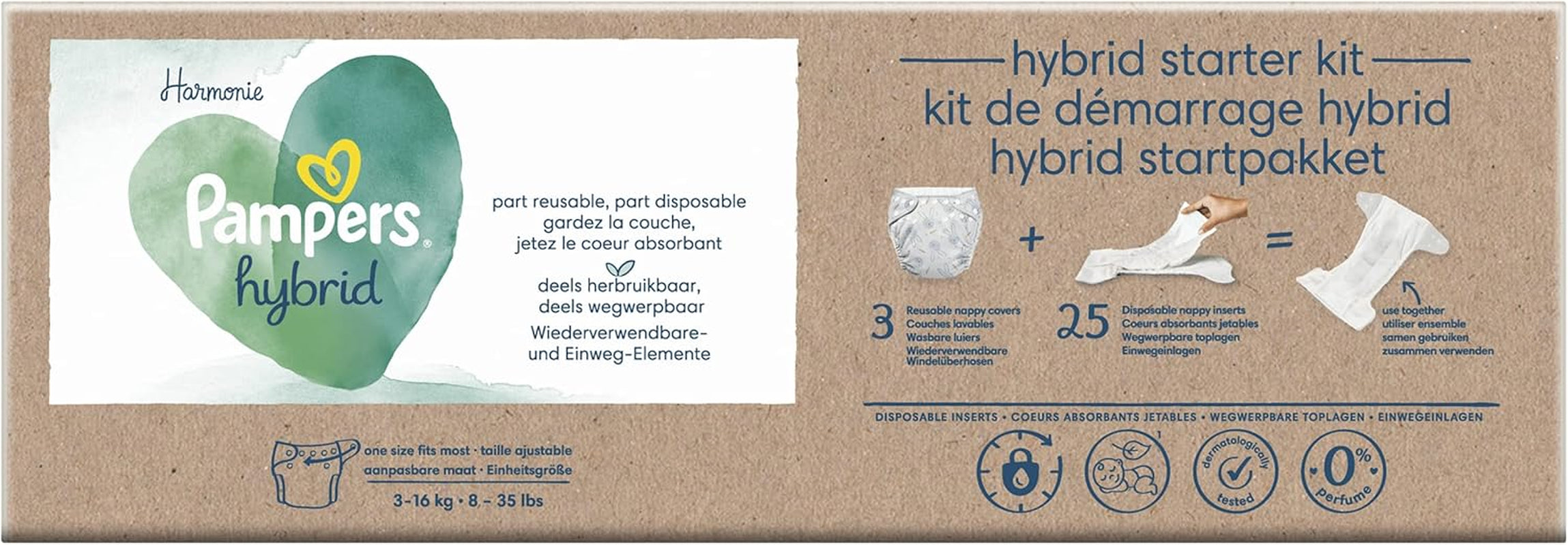 Pampers - Pachet de început Harmony Hybrid, 3 scutece lavabile + 25 straturi superioare de unică folosință - 1 pachet