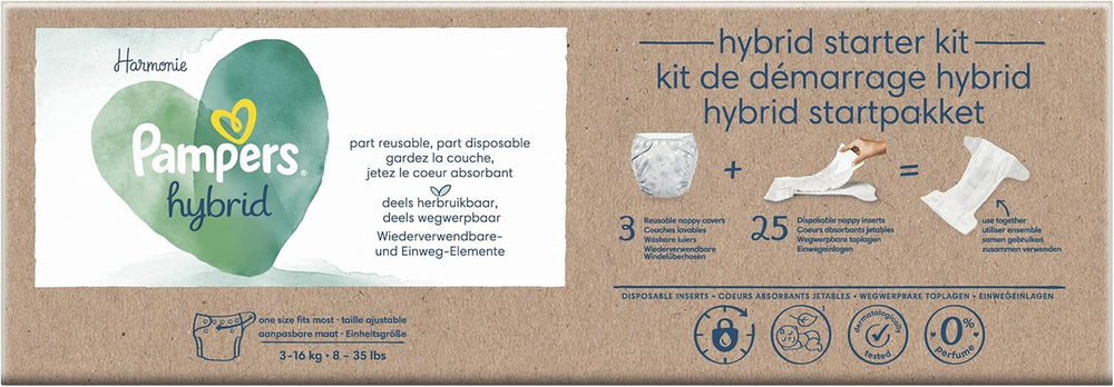 Pampers - Pachet de început Harmony Hybrid, 3 scutece lavabile + 25 straturi superioare de unică folosință - 1 pachet