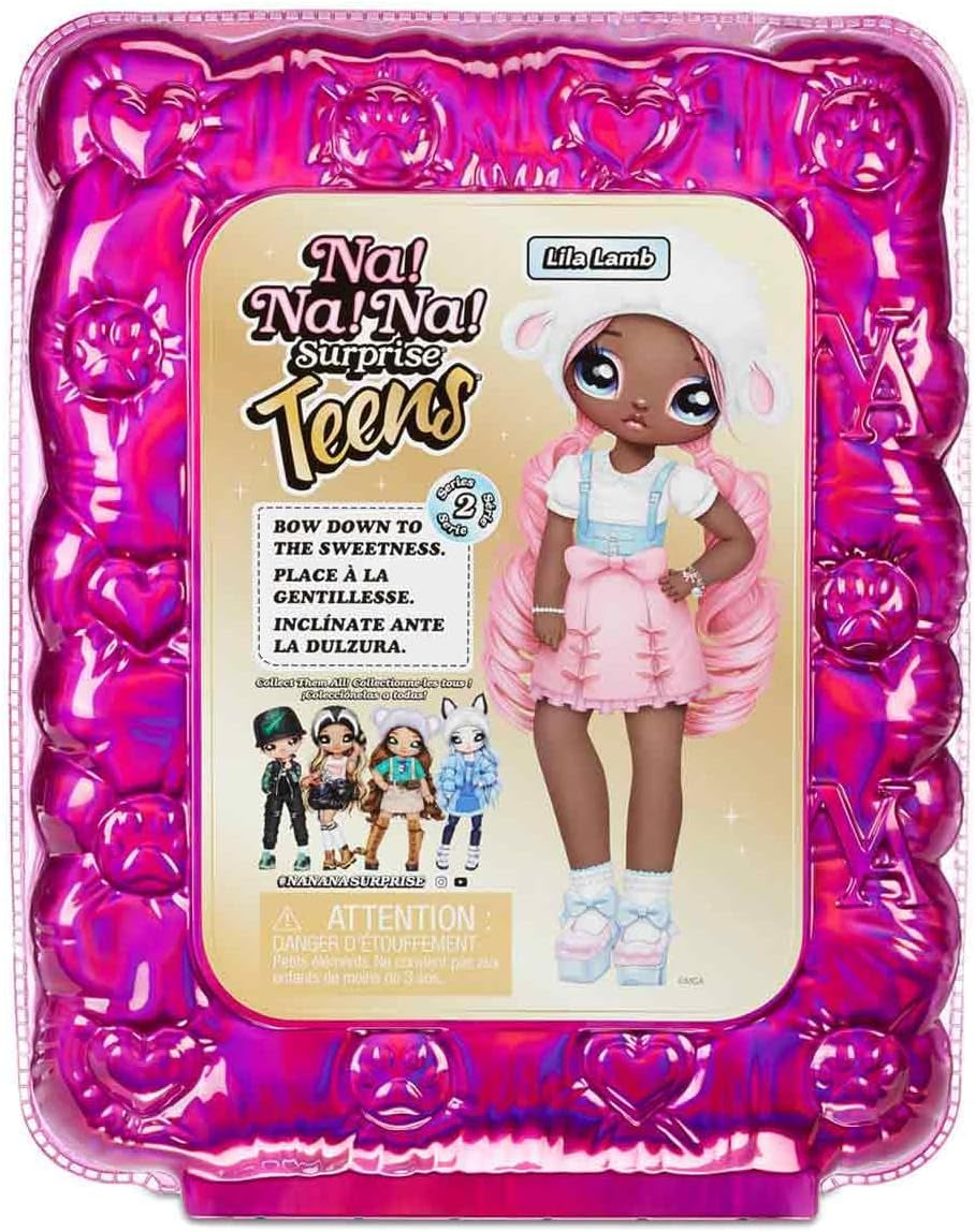 Na! Na! Na! SurpriseTeens Modepuppe - Sammlerpuppe - 28 cm weiche Stoffpuppe, inspiriert durch Schafe - Mit rosa Haaren - Lila Lamb