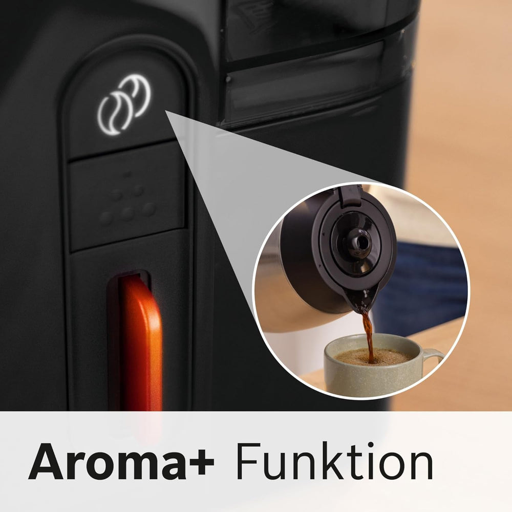 Espressor cu filtru Bosch MyMoment TKA6M273, carafă termică de 1L, pentru 8-12 cești, sistem anti-picurare, suport pentru filtru rotativ, program de detartrare, rezervor de apă detașabil, 1200 wați, negru mat