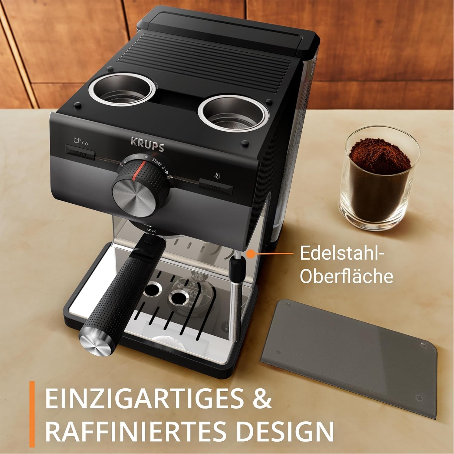 Espressor KRUPS Authentic+, 15 bari, operare intuitivă, design sofisticat, duză de abur, inclusiv accesorii extinse, Bullet Argintiu închis/Oțel inoxidabil, XP384G10