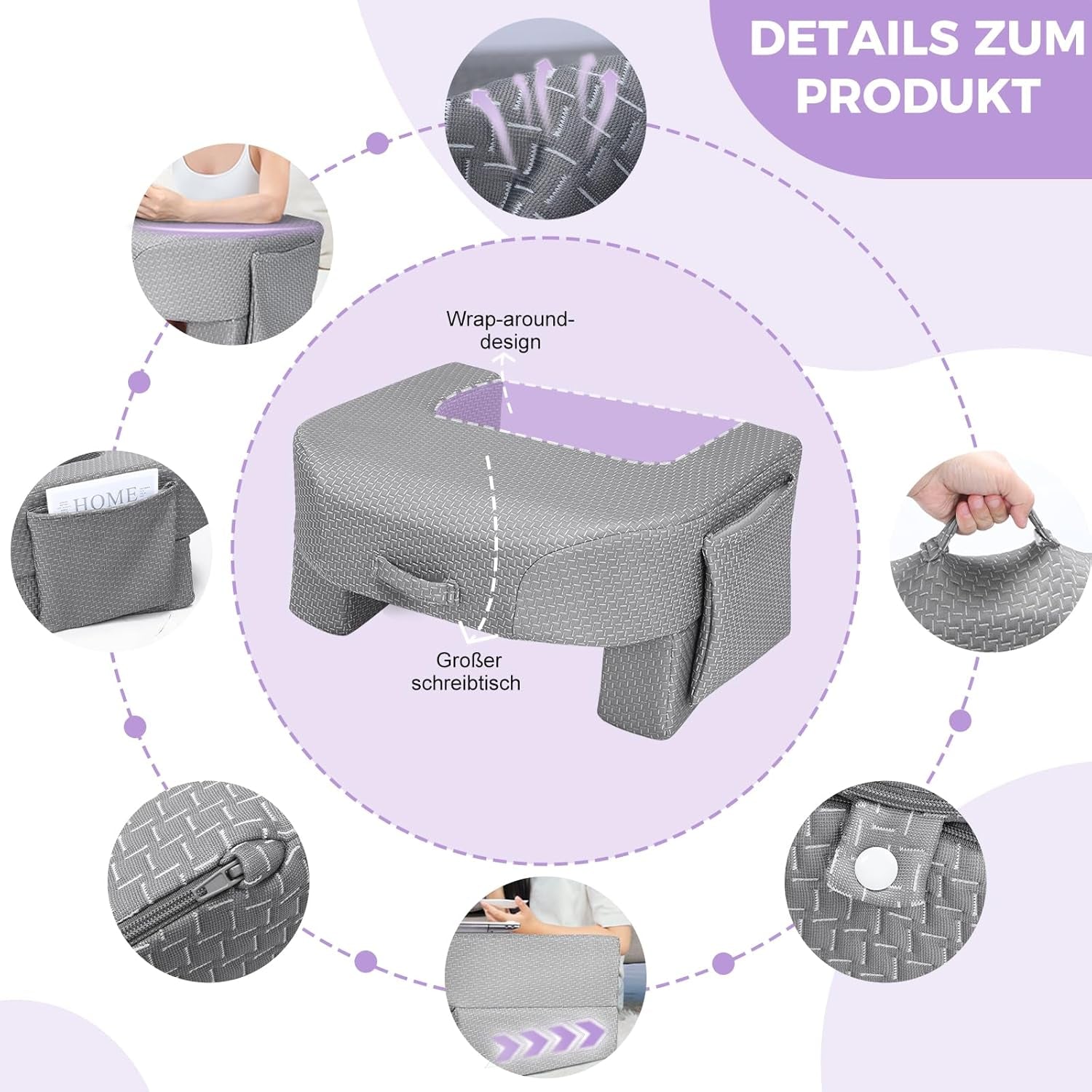 Pernă de citit în poală cu burete 26D, pernă pentru cărți, cititoare electronice, pernă pentru birou în poală pentru adulți, așezabilă pe pat, podea, canapea (strat de aer)