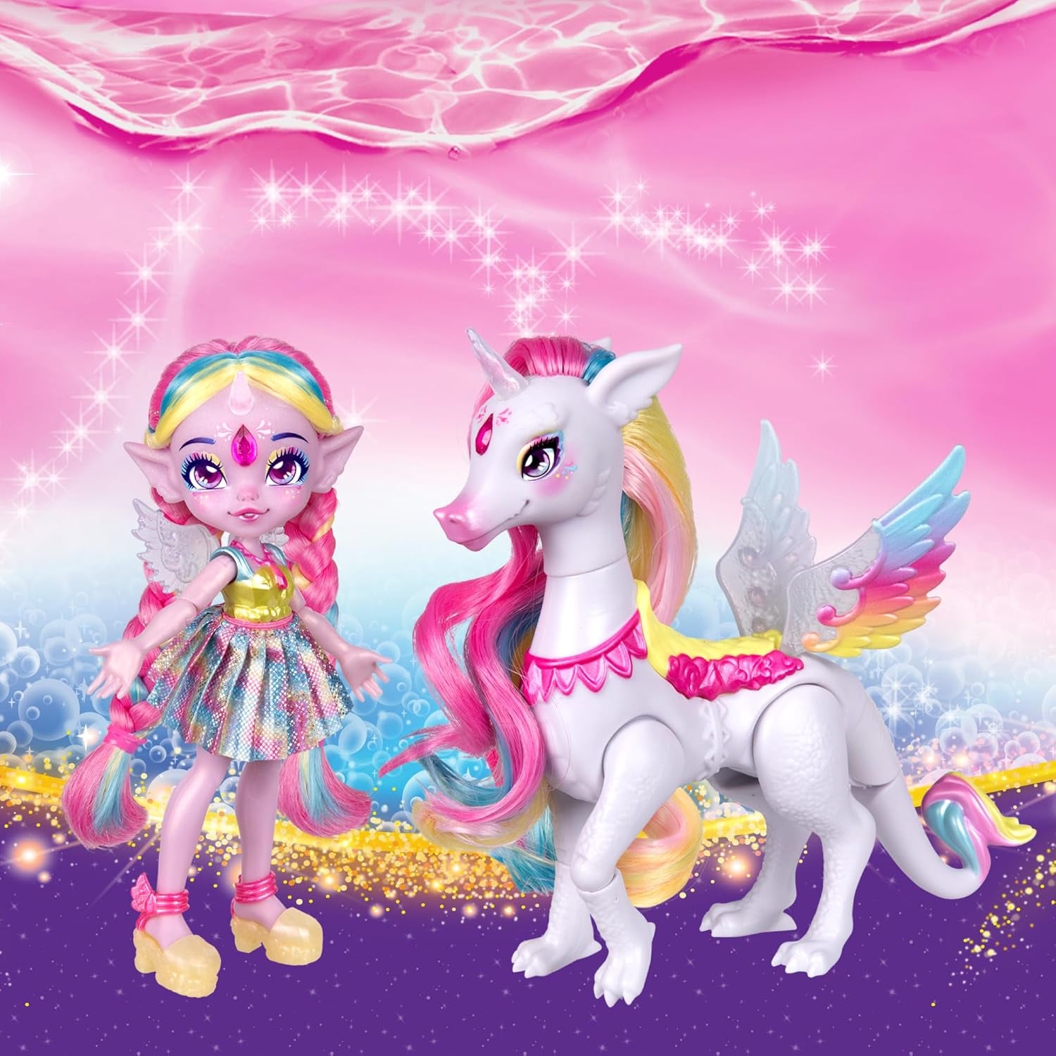 Magic Pixlings Pop + Pony Set mit Puppe und Pony - Magic Unboxing mit speziellen Zaubern - Puppe mit langen Mähnen zum Kämmen - Kinder ab 3 Jahren berühmt - MG104000
