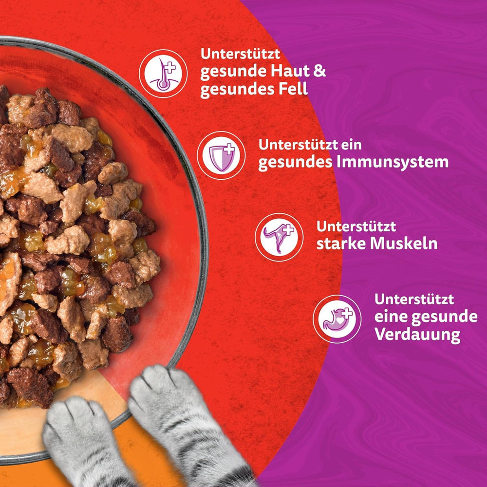 WHISKAS Duo Pliculețe pentru Porții de Hrană Umedă, Pachet Multiplu, Combinație Clasică în Jeleu, 12 x 85g