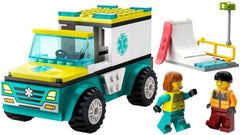 LEGO City Ambulanță și Snowboarder, Ambulanță Playset cu mașină de jucărie și 2 minifigurine, Snowboarder și Paramedic Figura, cadou imaginativ pentru băieți și fete de la 4 ani 60403 Seturi de constructie Besuche den LEGO-Store