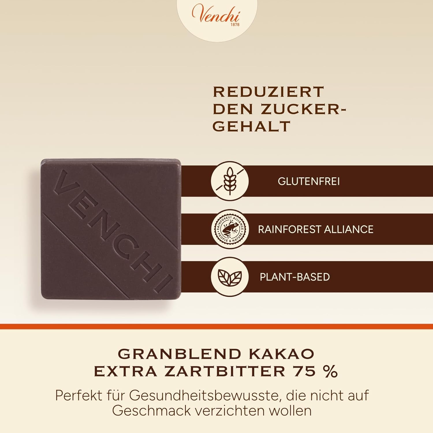 Venchi – Granblend Extra Negru 75% FĂRĂ Zahăr Adăugat, 1 kg – FĂRĂ îndulcitori artificiali – Fără Gluten – Vegan