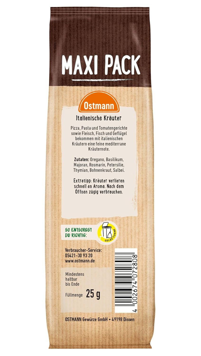 Ostmann Gewürze - Italienische Kräuter gerebelt | Mediterrane Kräutermischung zum Würzen von Tomatensauce, Gemüse- und Fleischgerichten | 25 g im Vorteilsbeutel