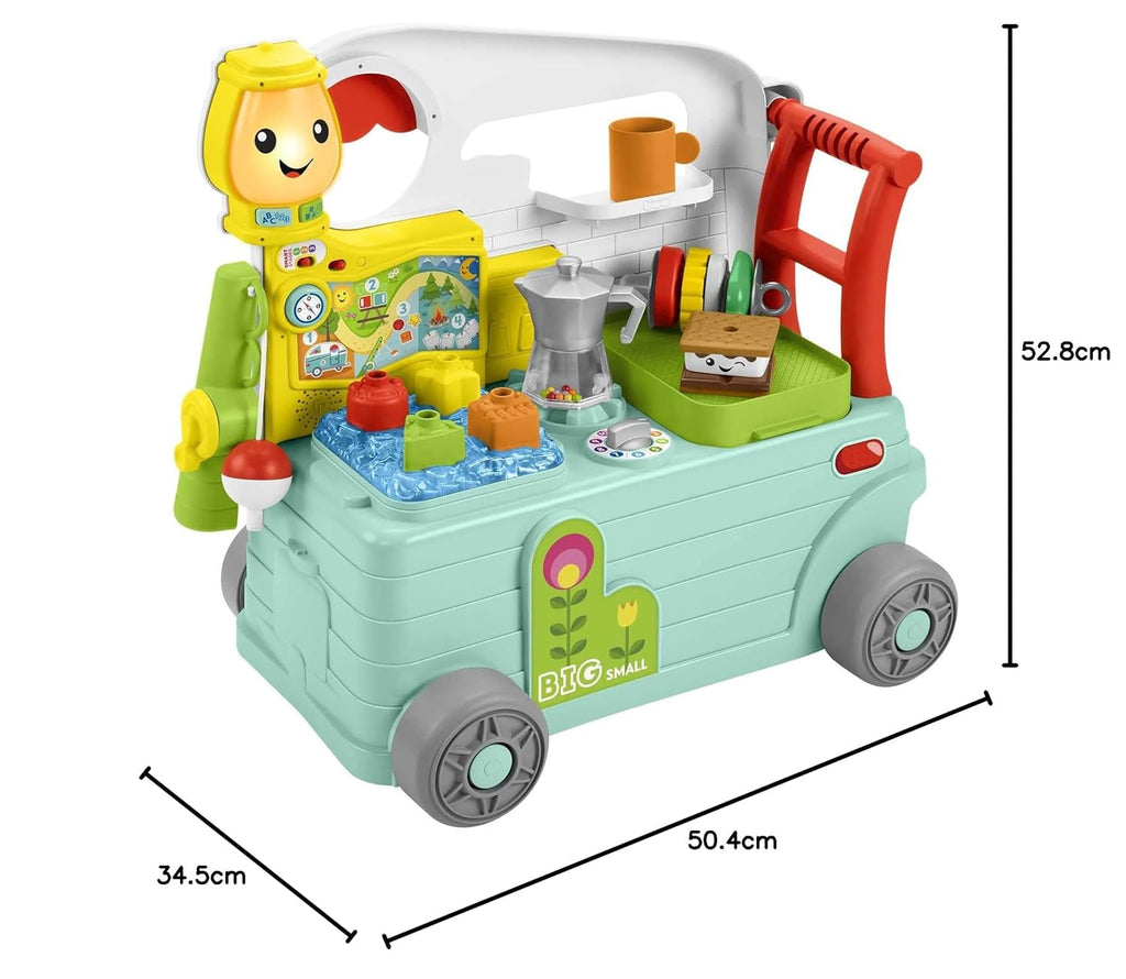 Fisher-Price - Laugh and Learn Camper 3-in-1, jucărie de împins primii pași și centru de activități muzicale, jucărie pentru copii 9-36 luni, HCK51 Jucarii Bebe Naty Shop