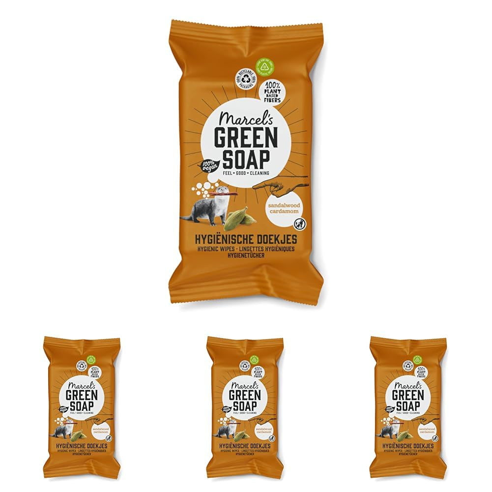 Șervețele umede igienice pentru mâini Marcel's Green Soap, pachet de 60 - Vanilie și floare de cireș - Pe bază de plante - Ecologice