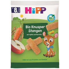 HiPP Bio Knusper Stangen Apfel Karotte (7 x 30g), Babysnack ab 8. Monat, Süße nur aus Früchten und Gemüse, glutenfrei, in bester Bio-Qualität