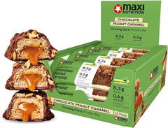MaxiNutrition Baton proteic vegan cremos cu ciocolată, arahide și caramel 12x45g - baton proteic vegan, 18% proteine, 8,3g per baton, conținut scăzut de zahăr (0,9g), fără zahăr adăugat, fără arome artificiale