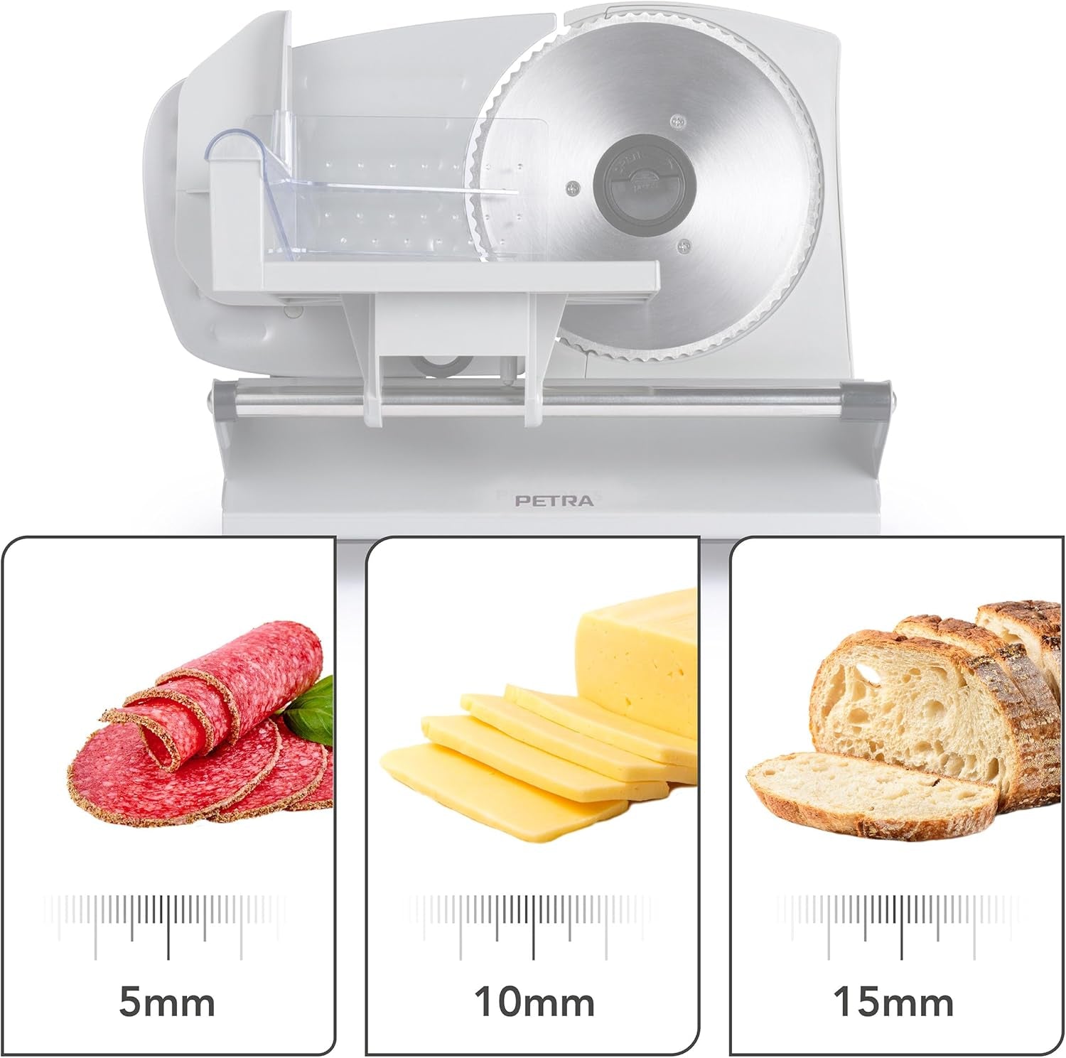 Petra PT4636VDE Feliator electric multifuncțional, grosime de tăiere 1-15Mm, 3 lame din oțel inoxidabil netede Rasnite si Feliatoare Naty Shop