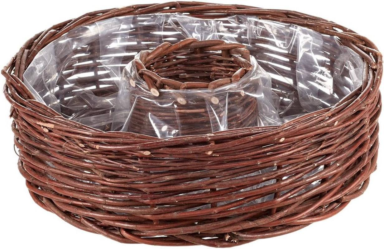 Inel pentru coș de salcie Dehner cu folie pentru plantare, înălțime 12 cm, Ø 40 cm, țesătură de salcie, maro